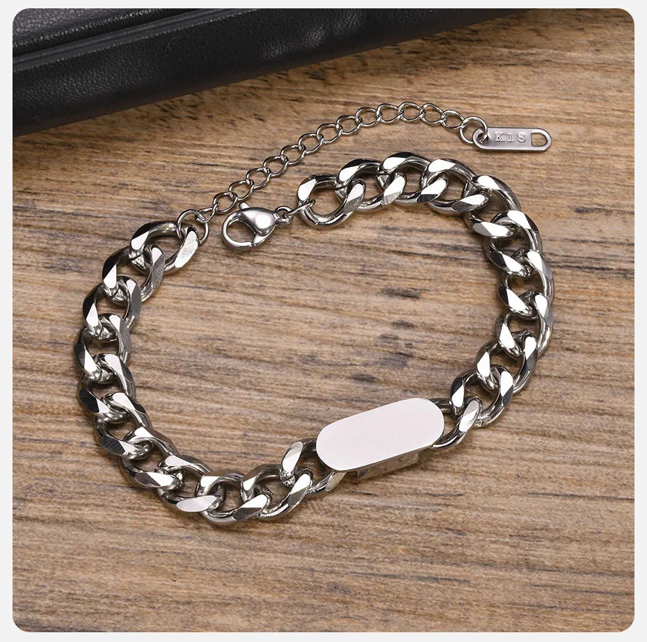 Vnox Mens Womens Cuban Chain Bracelets, 7.5mm Stainless Steel links Wristband, Adjustable Simple Personality Jewelry