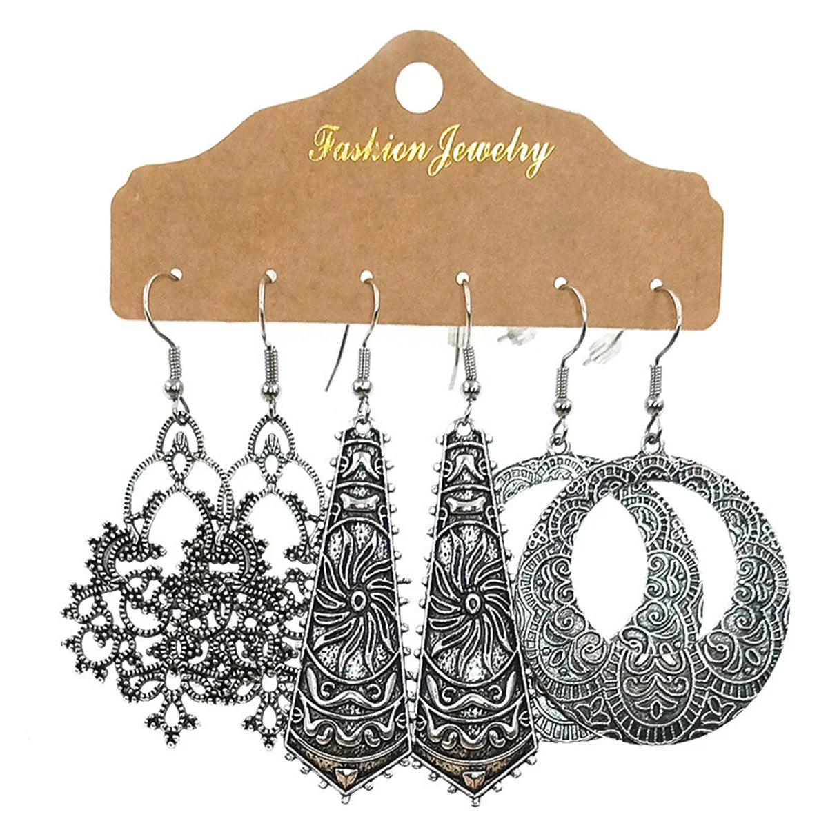 Boho Ethnic Vintage Geometric Earrings Set For Women Fashion Hollow Metal Waterdrop Round Leaf Tassel Drop Earring Party Jewelry