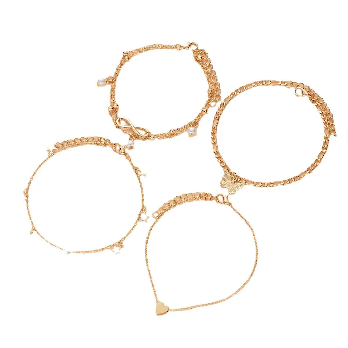 5Pcs Retro Multilayer Tassel Anklet Set for Women Bohemia Vintage Pearl Butterfly Star Heart Pendant Foot Bracelet Beach Jewelry