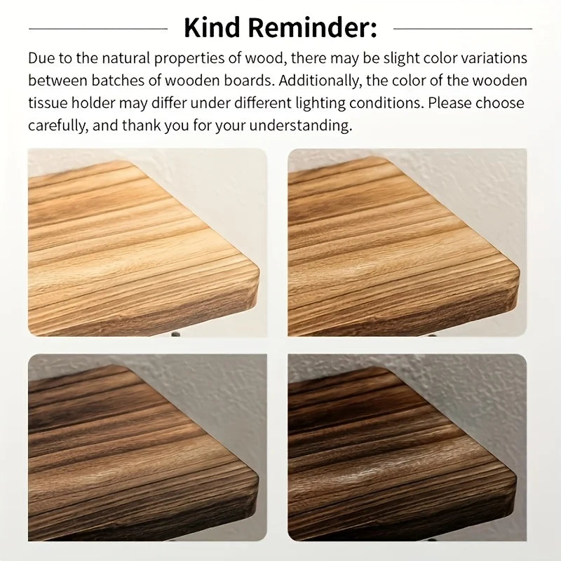 1 Wooden Wall Mounted Toilet Paper Holder Hanging Tissue Roll Dispenser, Iron Tissue Holder Bathroom Accessories