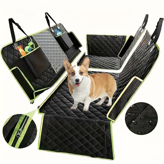 Upgraded 6-in-1 Dog Car Seat Cover For Back Seat, 100% Waterproof Dog Car Hammock With Mesh Window  For Cars Trucks And SU