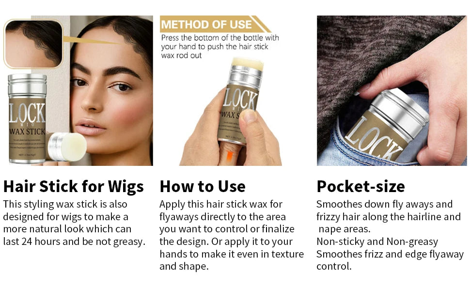 LOCKMIO Hair Wax Stick for Women and Kids Long Lasting Hold Pomade Control Broken Frizz Flyaway Styling Wax for Natural Wigs
