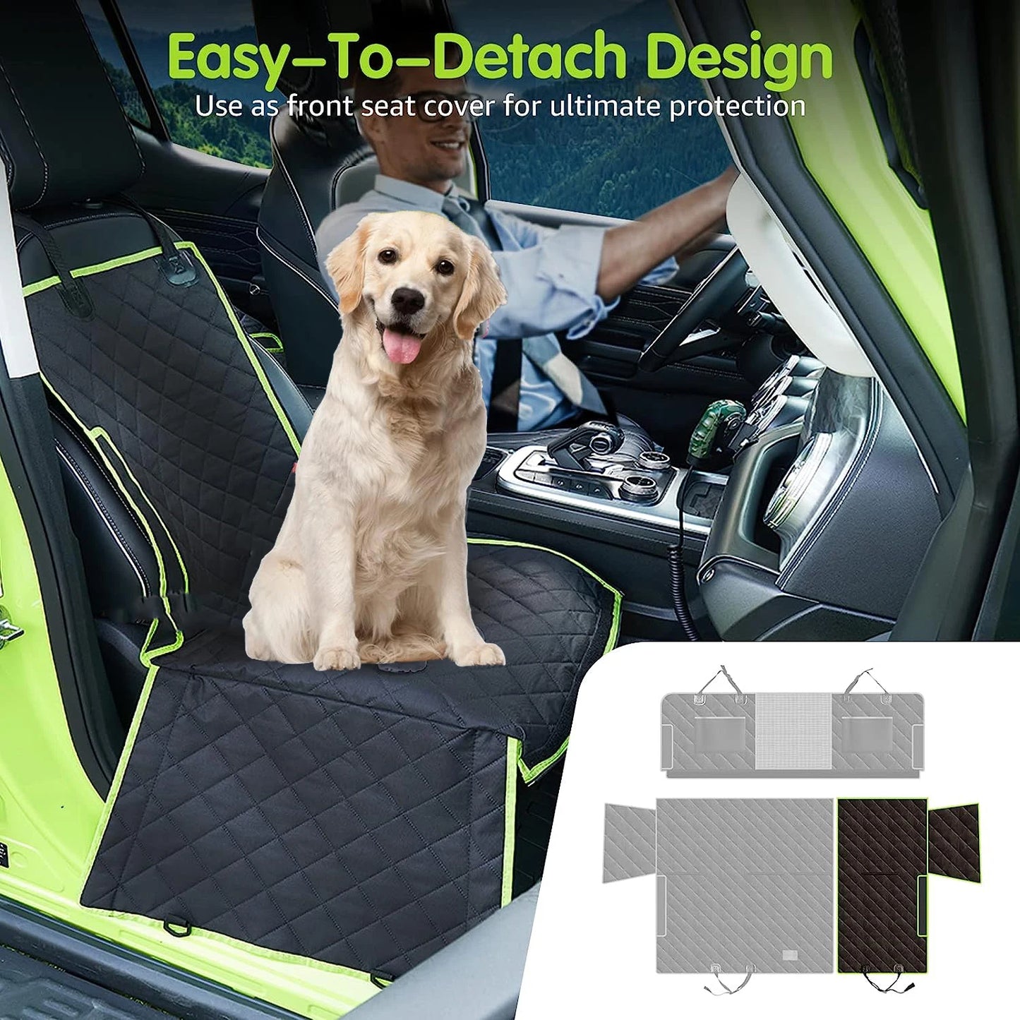 Upgraded 6-in-1 Dog Car Seat Cover For Back Seat, 100% Waterproof Dog Car Hammock With Mesh Window  For Cars Trucks And SU