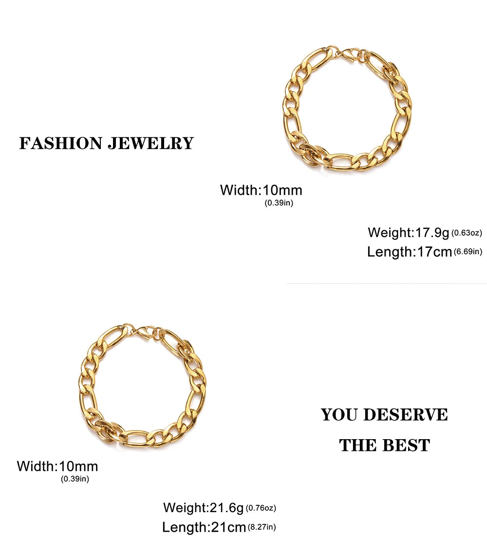 Lucktune Figaro Chain Bracelet for Men Women Stainless Steel Width 3-10 MM Bracelets Punk Jewelry Couple Gift Pulsera Hombre New