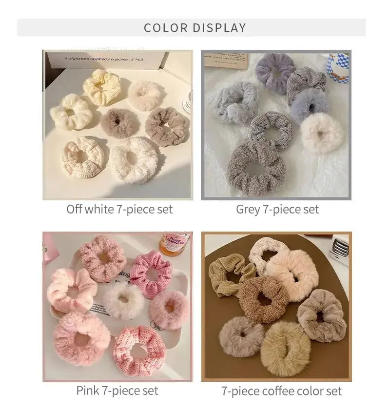 7/21 Pcs/Set Women Hair Scrunchies Set Plush Solid Hair Band for Girls Ponytail Holder Rubber Bands Hair Ties Hair Accessories