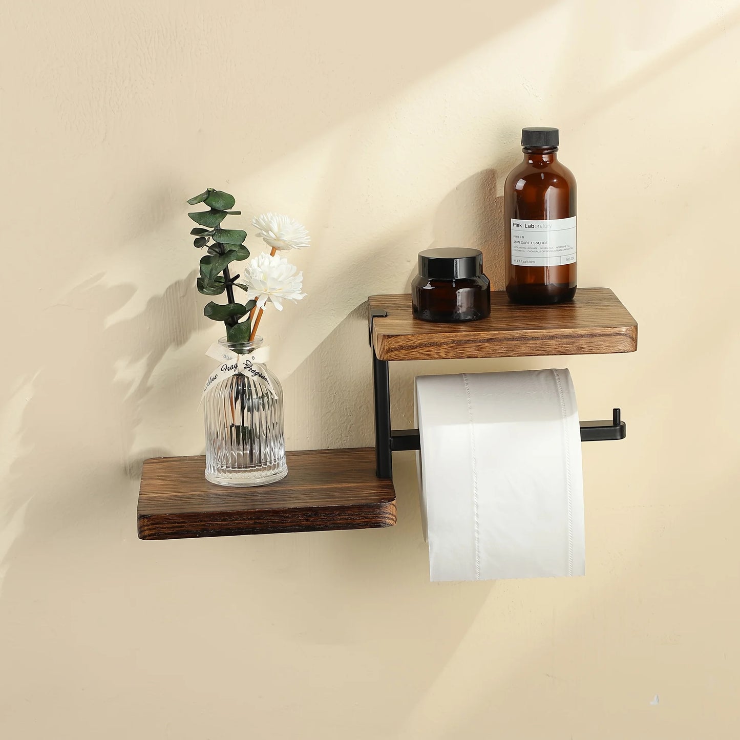 1 Wooden Wall Mounted Toilet Paper Holder Hanging Tissue Roll Dispenser, Iron Tissue Holder Bathroom Accessories