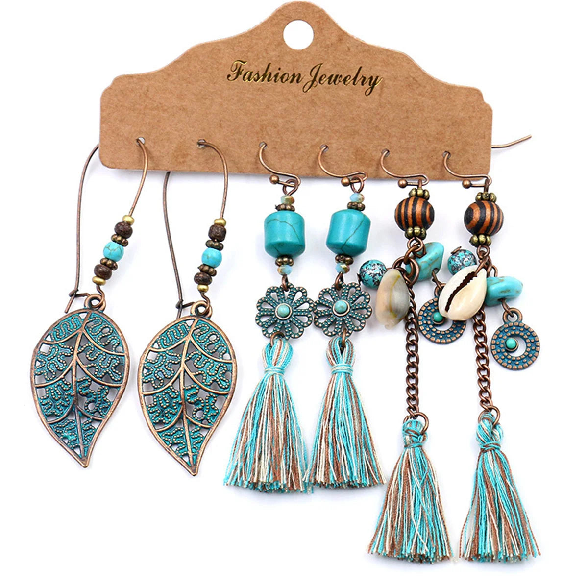 Boho Ethnic Vintage Geometric Earrings Set For Women Fashion Hollow Metal Waterdrop Round Leaf Tassel Drop Earring Party Jewelry