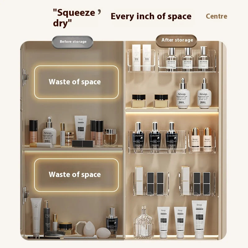 Mirror cabinet storage box bathroom cabinet wall mounted transparent slanted shelf cosmetics lipstick jewelry sorting box