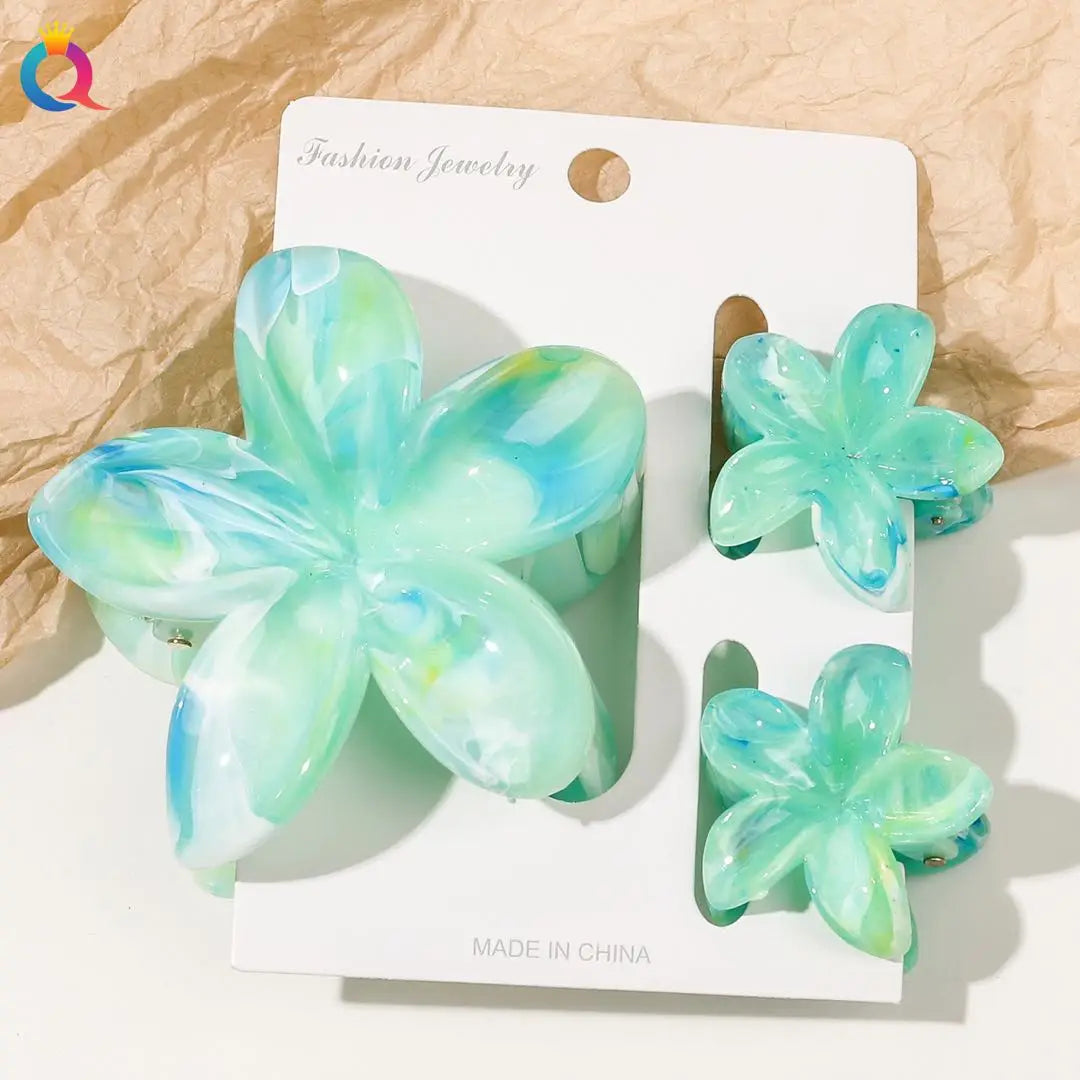2 Pcs Hawaiian Flower Claw Clips for Women,Marble Vein Flower Hair Claw Clips for Thin Hair,Cute Beach Hair Accessories