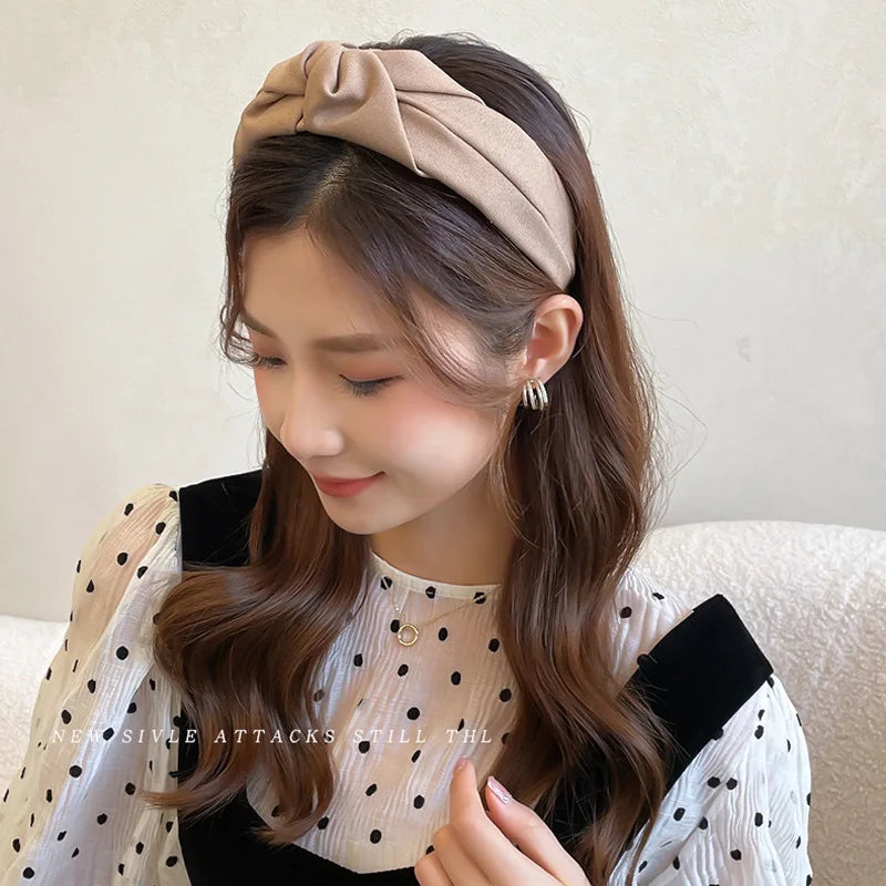 New Fashion Knotted Headbands for Women Solid Color Girls Cloth Hair Bands Wide Hairband Soft Hair Hoop Hair Accessories