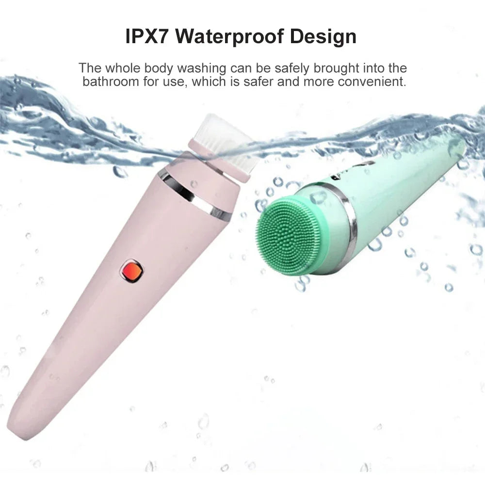 4 IN 1 Electric Facial Cleansing Brush Sonic Waterproof Rotate Rechargeable Face Cleaning Tool Pore Cleaner Facial Skin Machine