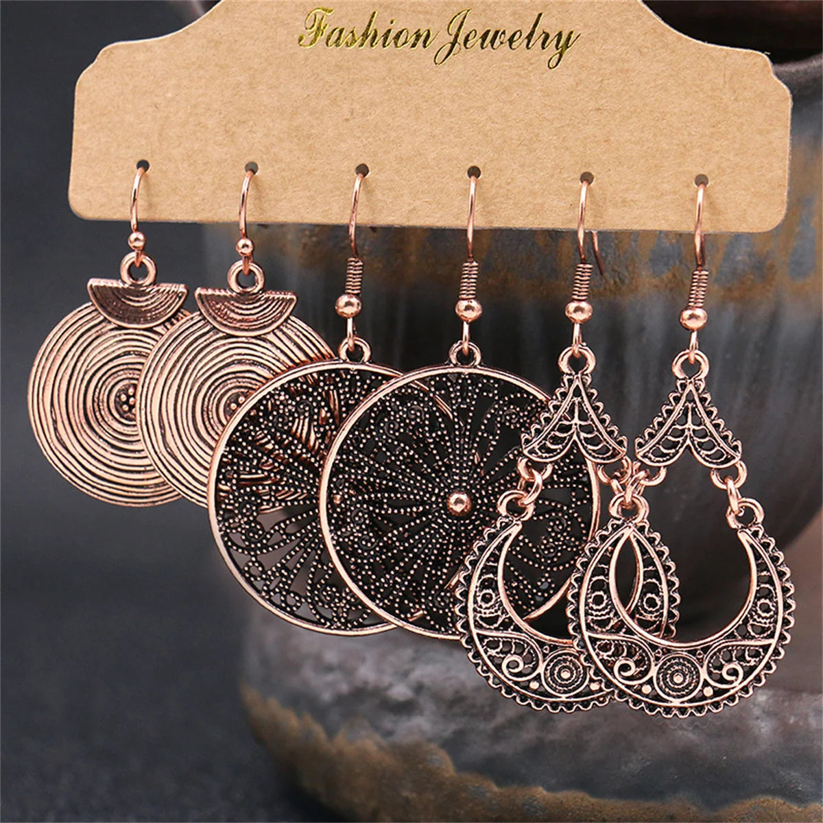 Boho Ethnic Vintage Geometric Earrings Set For Women Fashion Hollow Metal Waterdrop Round Leaf Tassel Drop Earring Party Jewelry