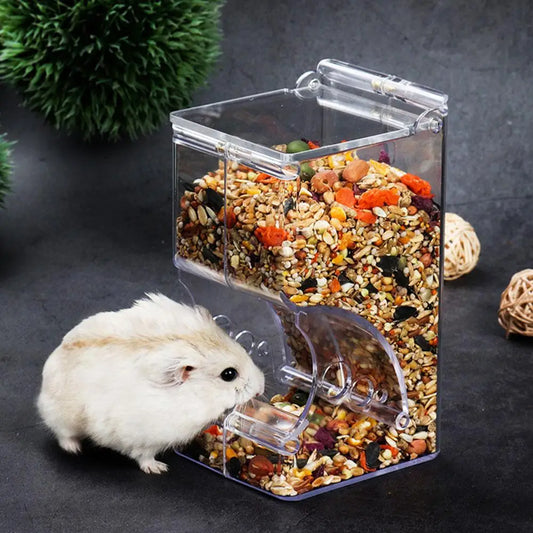 Hamster Rabbit Food Dispenser Feeder Plastic Clear Automatic Pet Feeder For Hamster Guinea Pigs Food Bowl Container