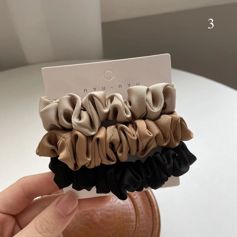 3pcs/set Woman Silk Hair Scrunchies Set Solid Colors Rubber Band Girls Ponytail Holders Hair Ties Women Hair Accessories