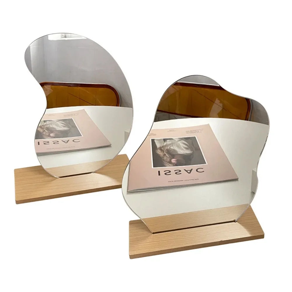 Wooden Irregular Makeup Mirror Cloud Shaped Frameless Decorative Mirror Living Room Bedroom Bathroom Acrylic Makeup Mirror