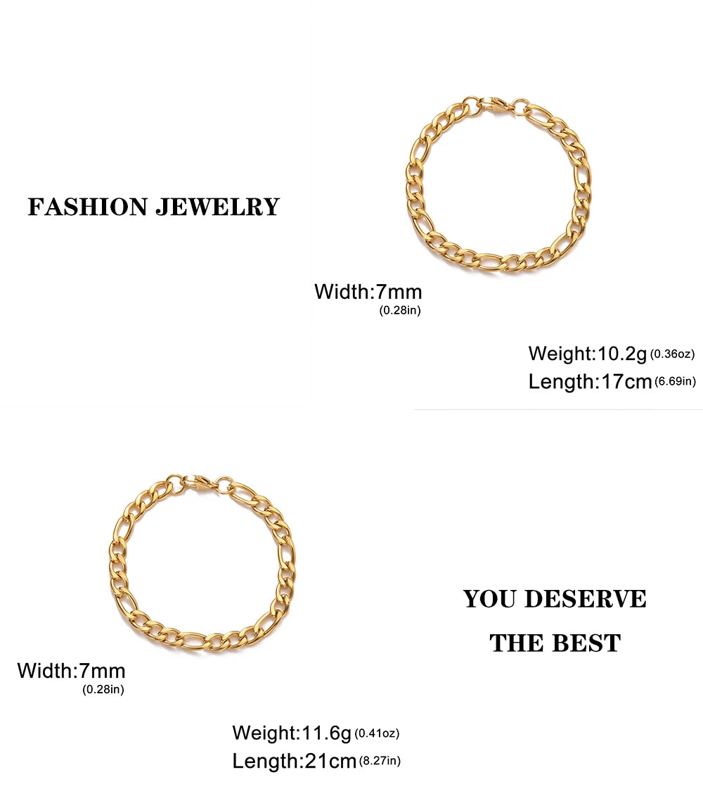 Lucktune Figaro Chain Bracelet for Men Women Stainless Steel Width 3-10 MM Bracelets Punk Jewelry Couple Gift Pulsera Hombre New