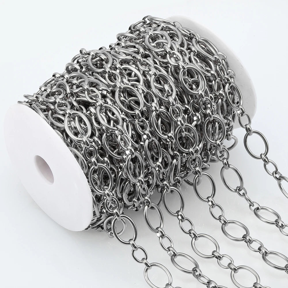 1meter Flat Geometric Heart Round Square Design Necklaces Chain Stainless Steel Link Chains DIY Bracelets Jewelry Making Chains