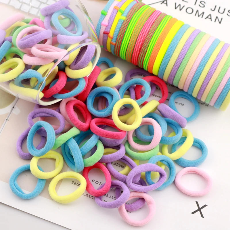 100/200PCS Women Girls Colorful Nylon Elastic Hair Bands Ponytail Hold Small Hair Tie Rubber Bands Scrunchie Hair Accessories