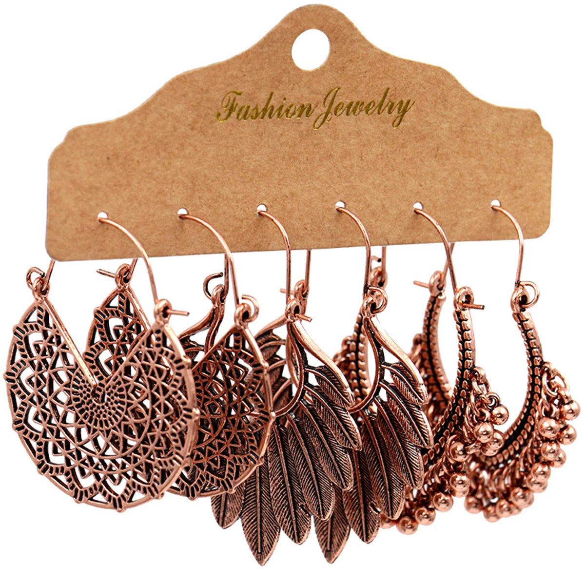 Boho Ethnic Vintage Geometric Earrings Set For Women Fashion Hollow Metal Waterdrop Round Leaf Tassel Drop Earring Party Jewelry