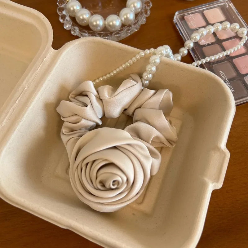 Korean Fashion Rose Flower Elastic Hair Bands Elegant Elastic Hair Rope Ponytail Holders Headband Hair Accessories