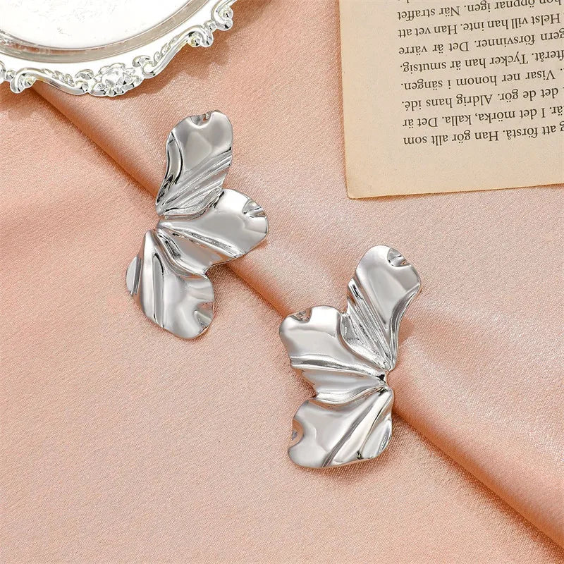 Stainless Steel Chic Half Flower Stud Earrings Minimalist Irregular Petal for Women 2024 New Gold Color Earrings Party Jewelry