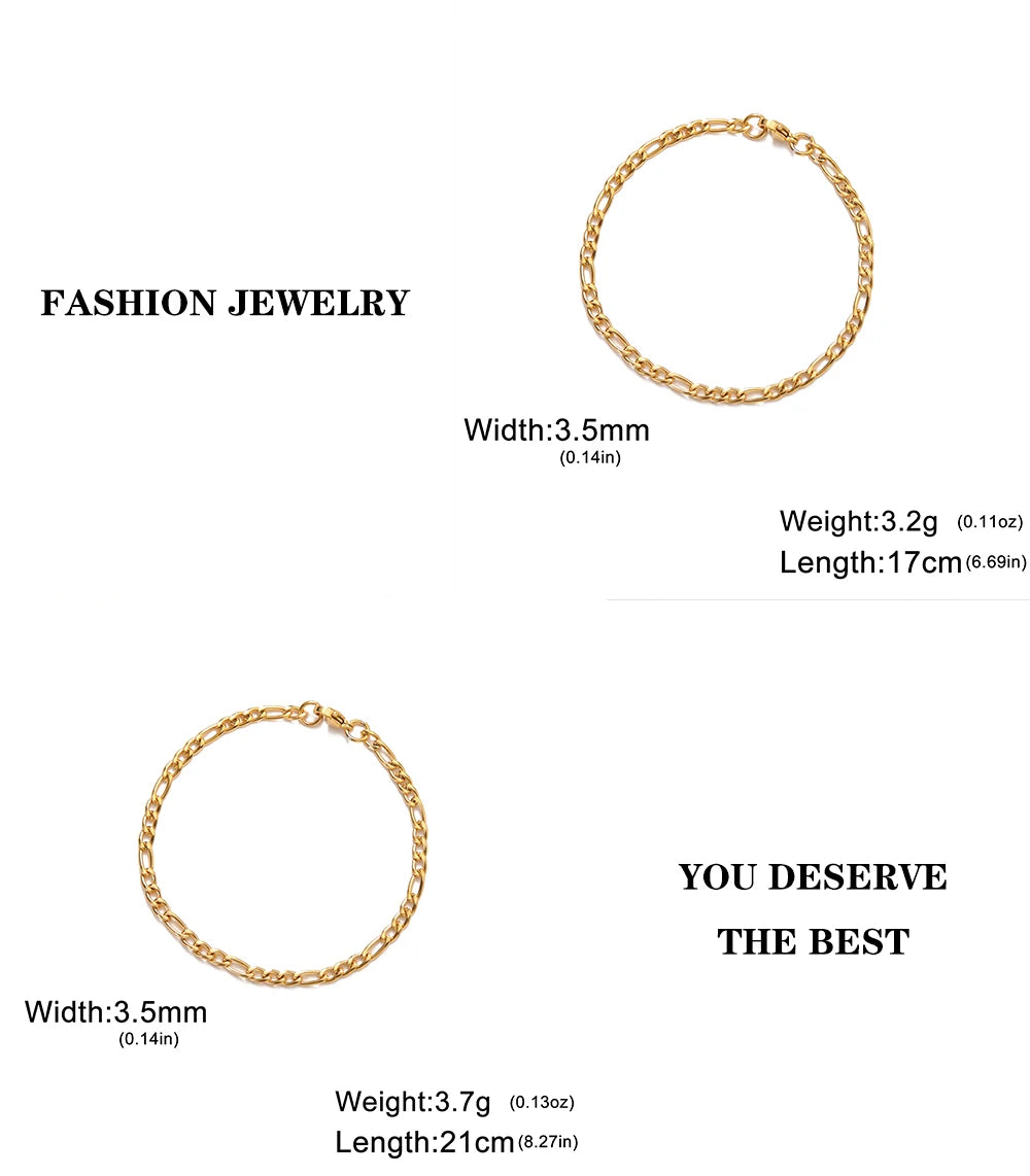 Lucktune Figaro Chain Bracelet for Men Women Stainless Steel Width 3-10 MM Bracelets Punk Jewelry Couple Gift Pulsera Hombre New