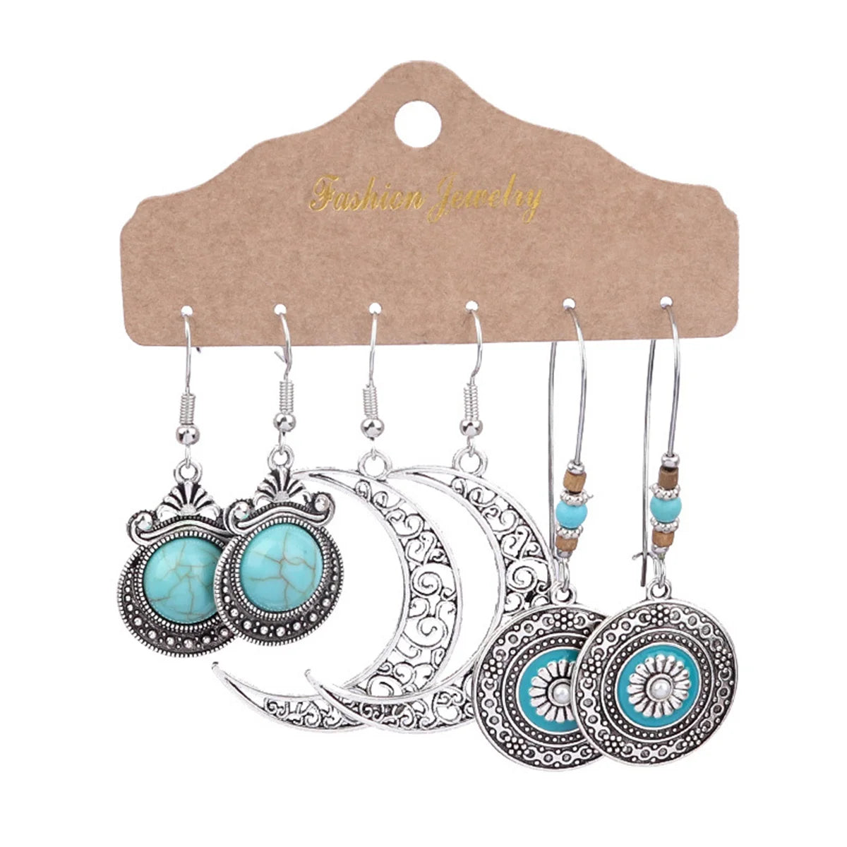 Boho Ethnic Vintage Geometric Earrings Set For Women Fashion Hollow Metal Waterdrop Round Leaf Tassel Drop Earring Party Jewelry