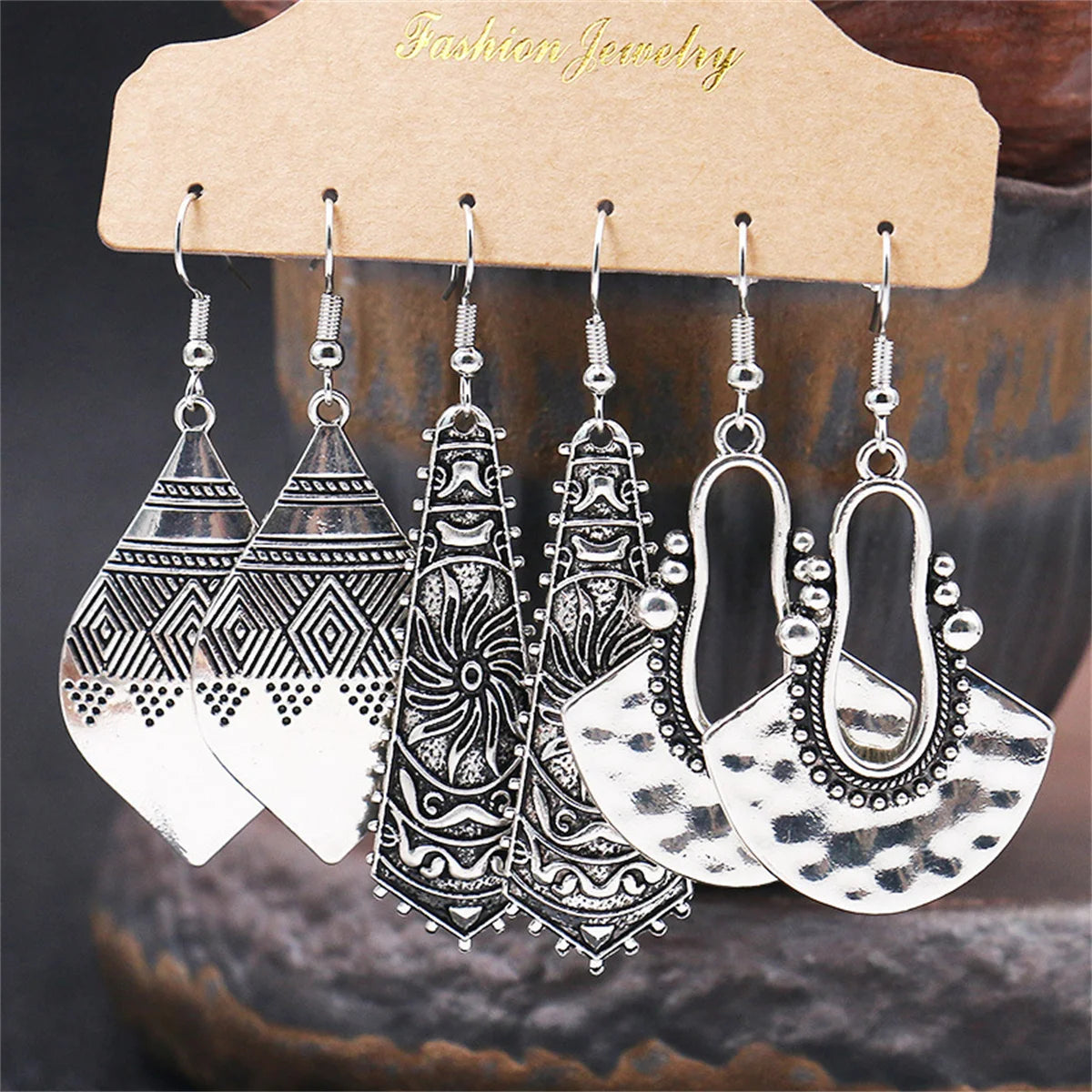 Boho Ethnic Vintage Geometric Earrings Set For Women Fashion Hollow Metal Waterdrop Round Leaf Tassel Drop Earring Party Jewelry