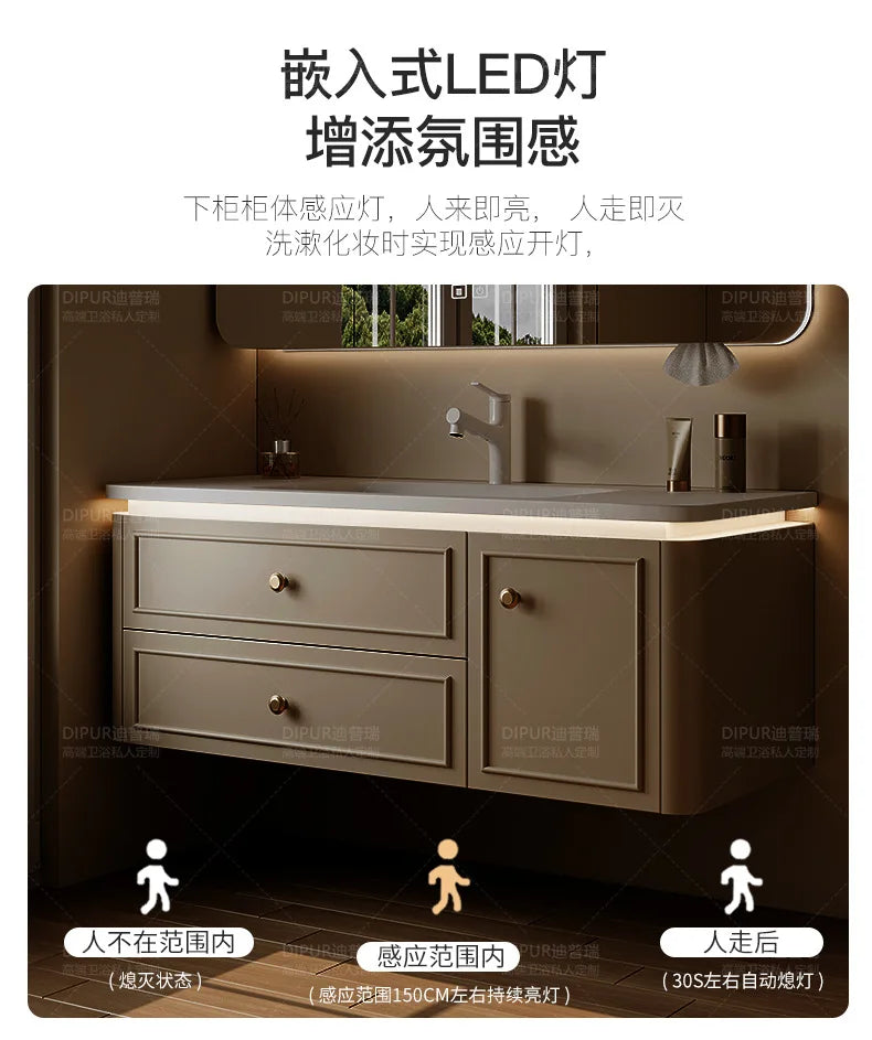 Modern Bathroom Cabinet Corian Integrated Ceramic Basin Oak Painted Cabinet French Premium Toilet Hand Wash Basin Combination
