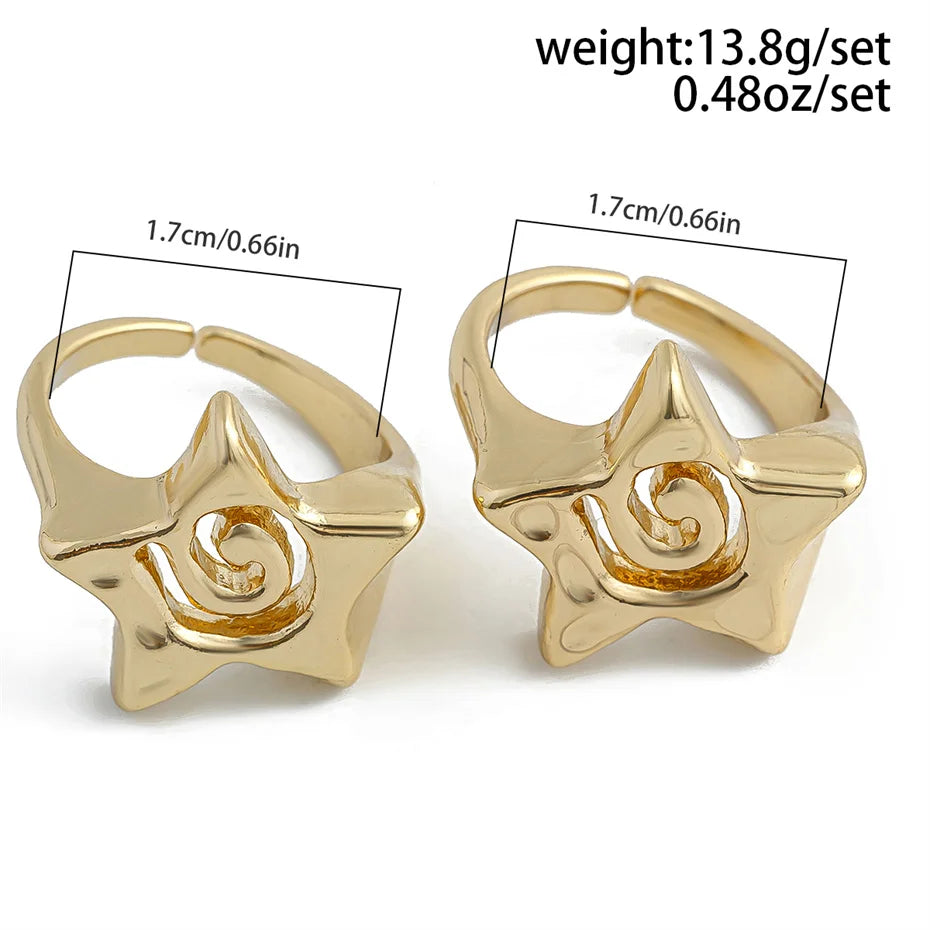 Ingemark 2Pcs/Set Vintage Punk Irregular Hollow Star Metal Open Rings for Women Gothic Adjustable Couple Rings Y2K Wed Jewelry