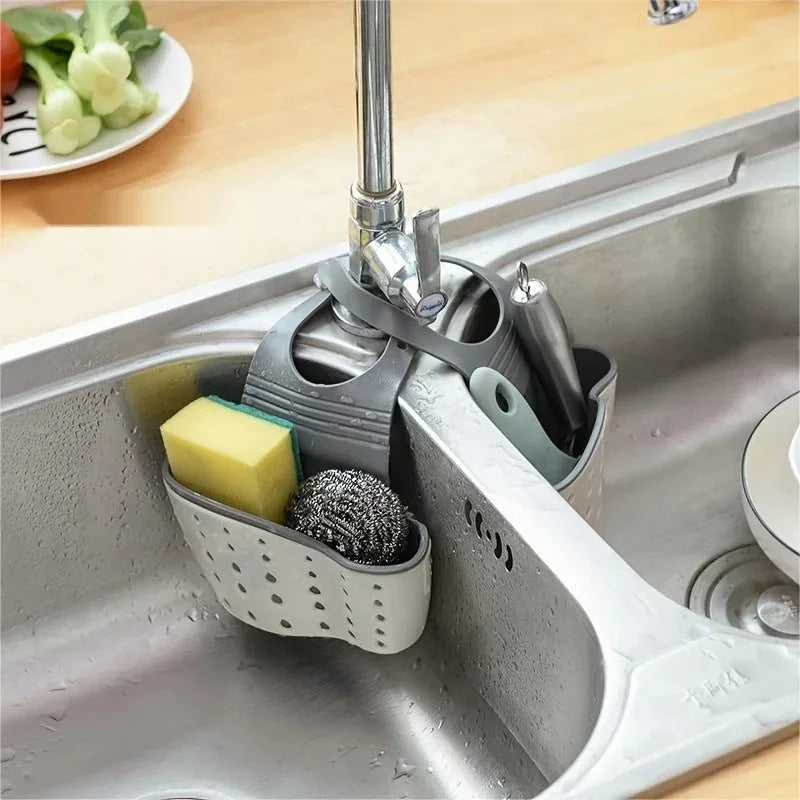 1-4PCS Household Adjustable Button Type Sink Drain Hanging Bag Kitchen Storage Shelf Faucet Sponge Twolayer Drain Hanging Basket