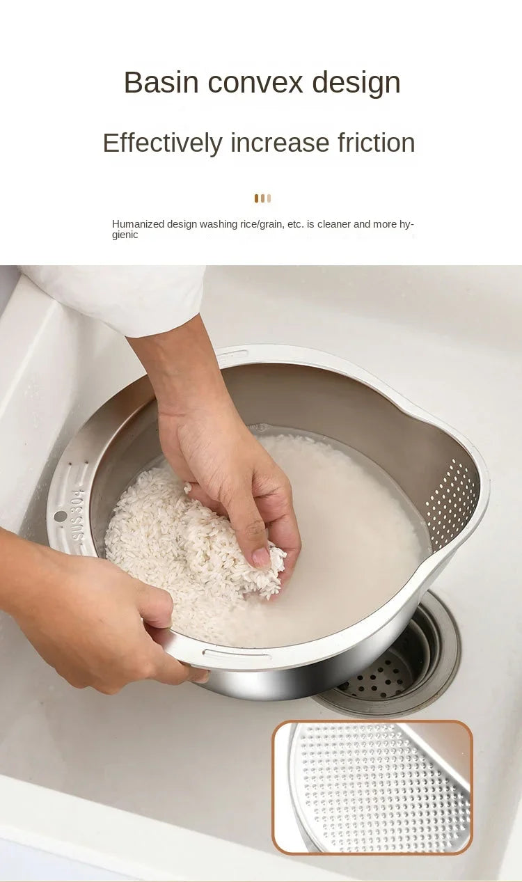 Rice Washer Strainer Bowl Stainless Steel 304 Rice Washing Bowl Rice Sieve Colander Fruit And Vegetable Strainer Kitchen Tools