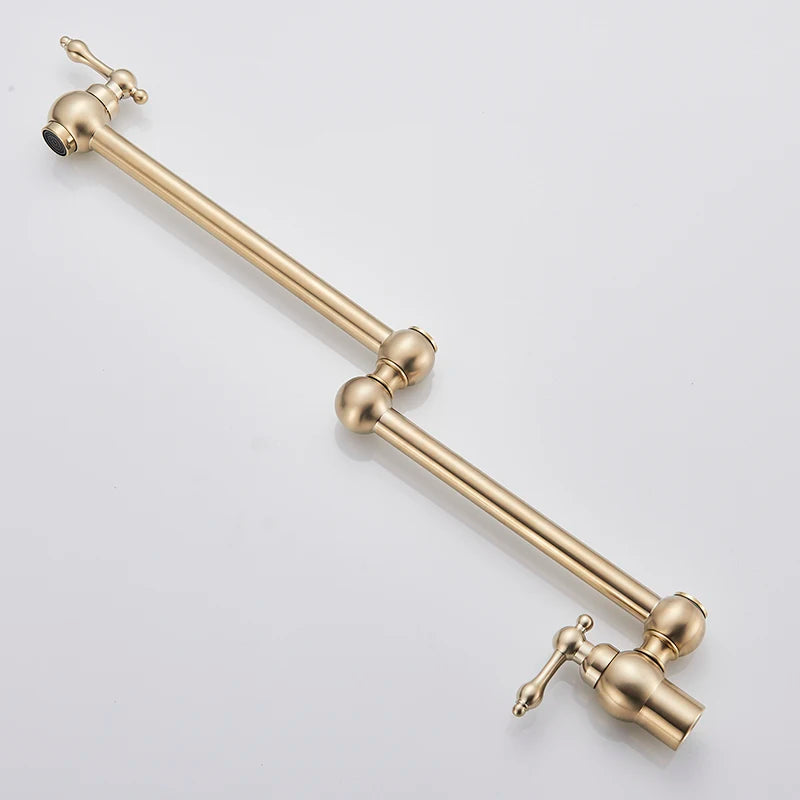 Senlesen Brushed Gold Foldable Kitchen Faucet Wall Mounted Single Cold Water Faucet Brass Rotate Folding Spout Pot Filler Tap