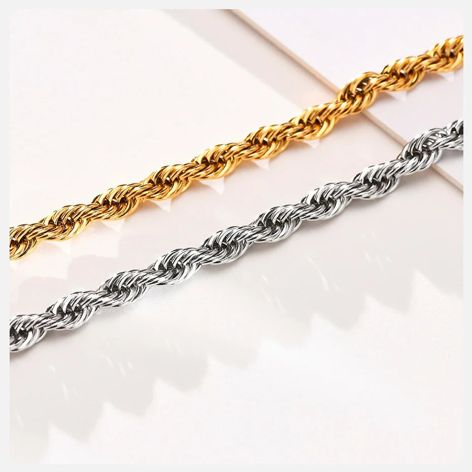 Vnox Unisex Rope Chain Bracelets for Men Women, Stainless Steel Twisted Links Chain Bracelet,Simple Classic Jewelry Gift for Him