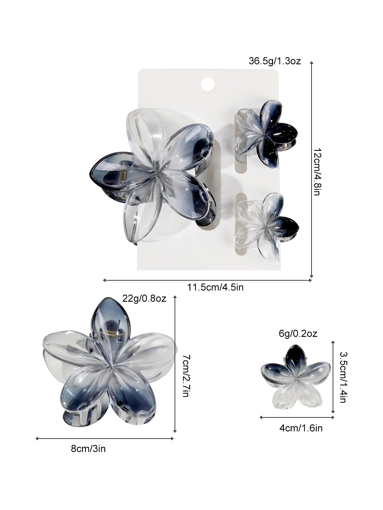 2 Pcs Hawaiian Flower Claw Clips for Women,Marble Vein Flower Hair Claw Clips for Thin Hair,Cute Beach Hair Accessories