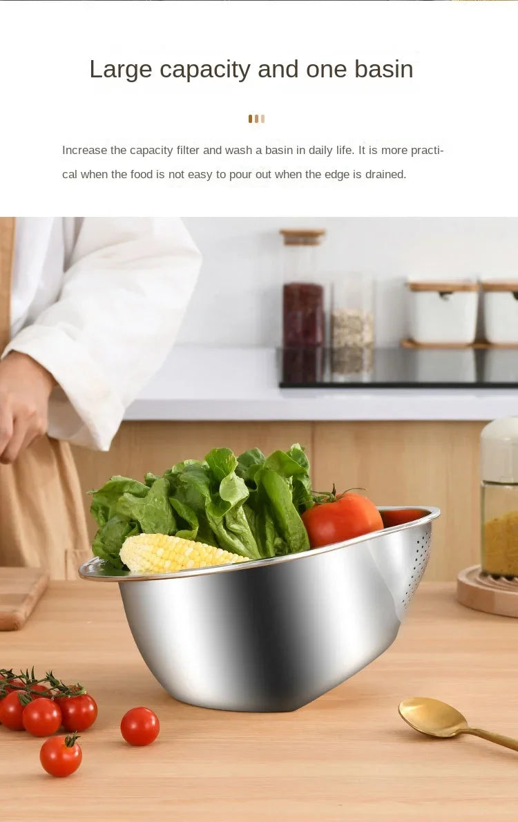 Rice Washer Strainer Bowl Stainless Steel 304 Rice Washing Bowl Rice Sieve Colander Fruit And Vegetable Strainer Kitchen Tools