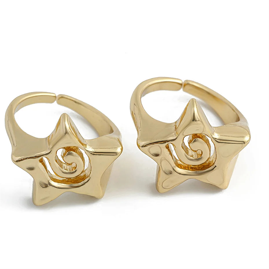 Ingemark 2Pcs/Set Vintage Punk Irregular Hollow Star Metal Open Rings for Women Gothic Adjustable Couple Rings Y2K Wed Jewelry