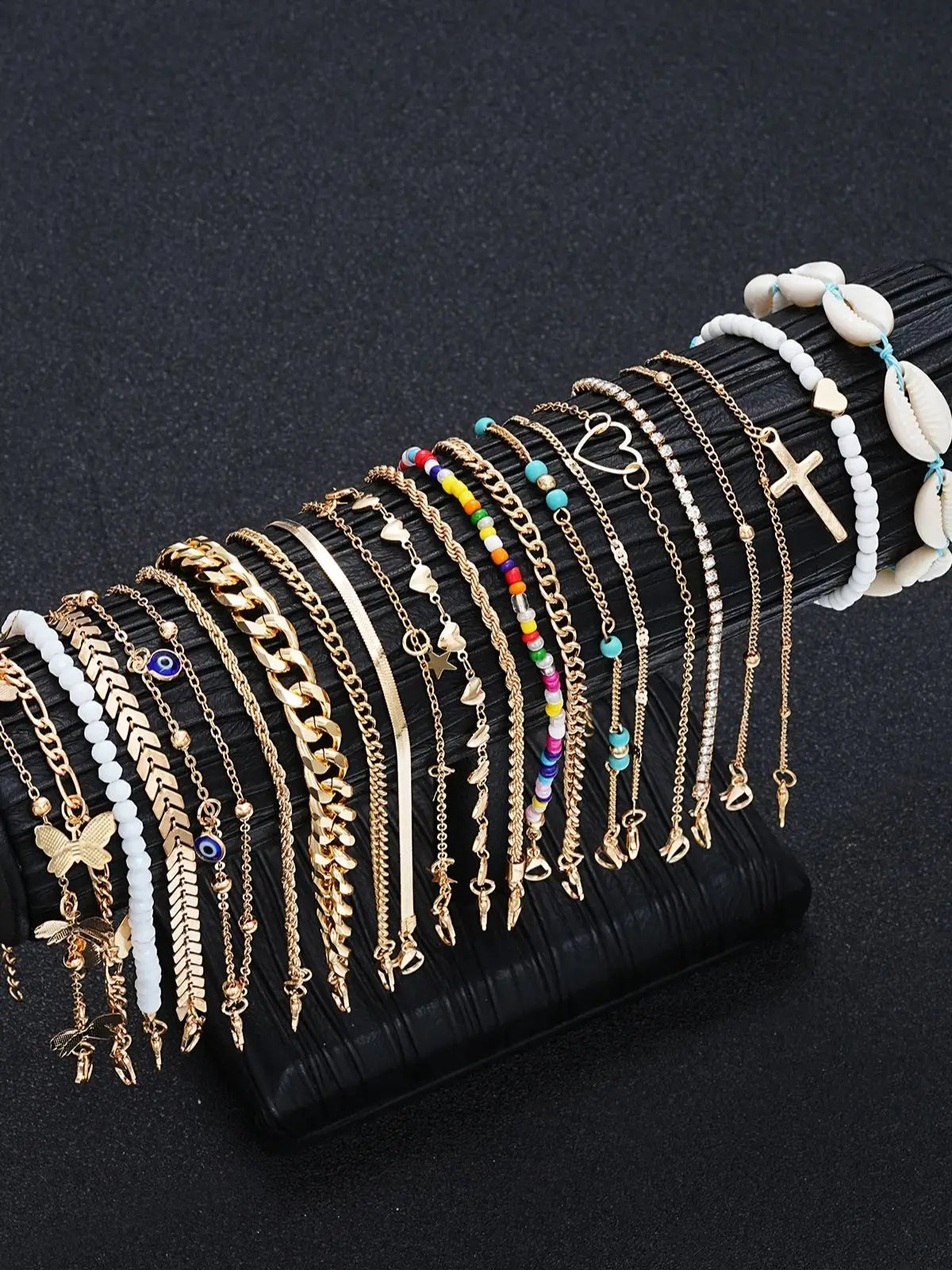 23Pcs Bohemian Summer Beach Anklet Set For Women Vintage Butterfly Heart Crystal Pendant Foot Bracelets Fashion Jewelry Gift New