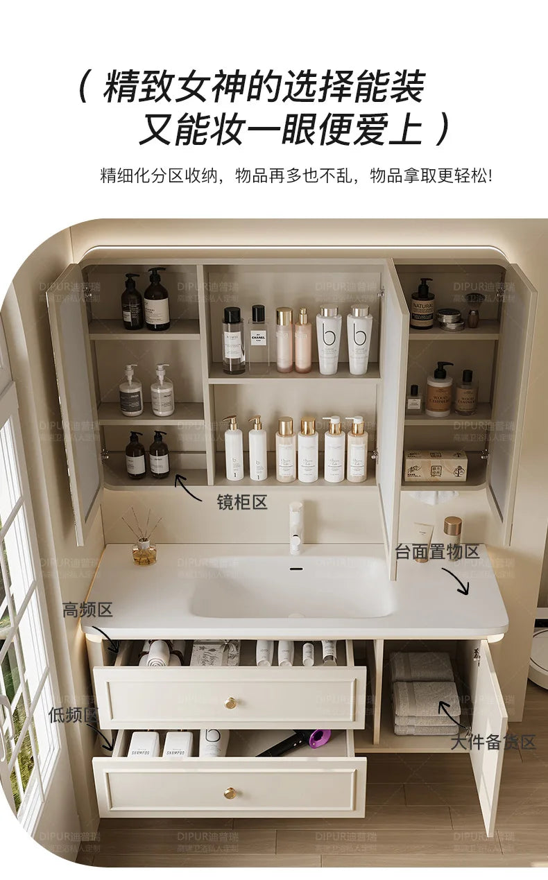 Modern Bathroom Cabinet Corian Integrated Ceramic Basin Oak Painted Cabinet French Premium Toilet Hand Wash Basin Combination