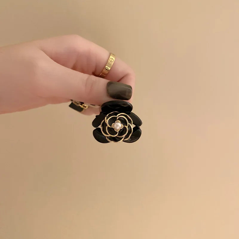 Black Flower Mini  Hair Claws Elegant Temperament Camellia Hair Clip Princess Side Clip Women Girls Fashion Bangs Clips Hairpins