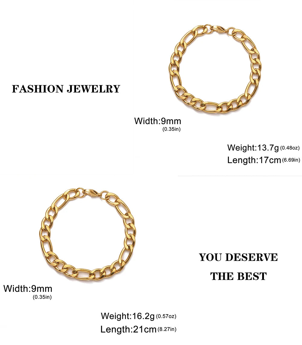 Lucktune Figaro Chain Bracelet for Men Women Stainless Steel Width 3-10 MM Bracelets Punk Jewelry Couple Gift Pulsera Hombre New
