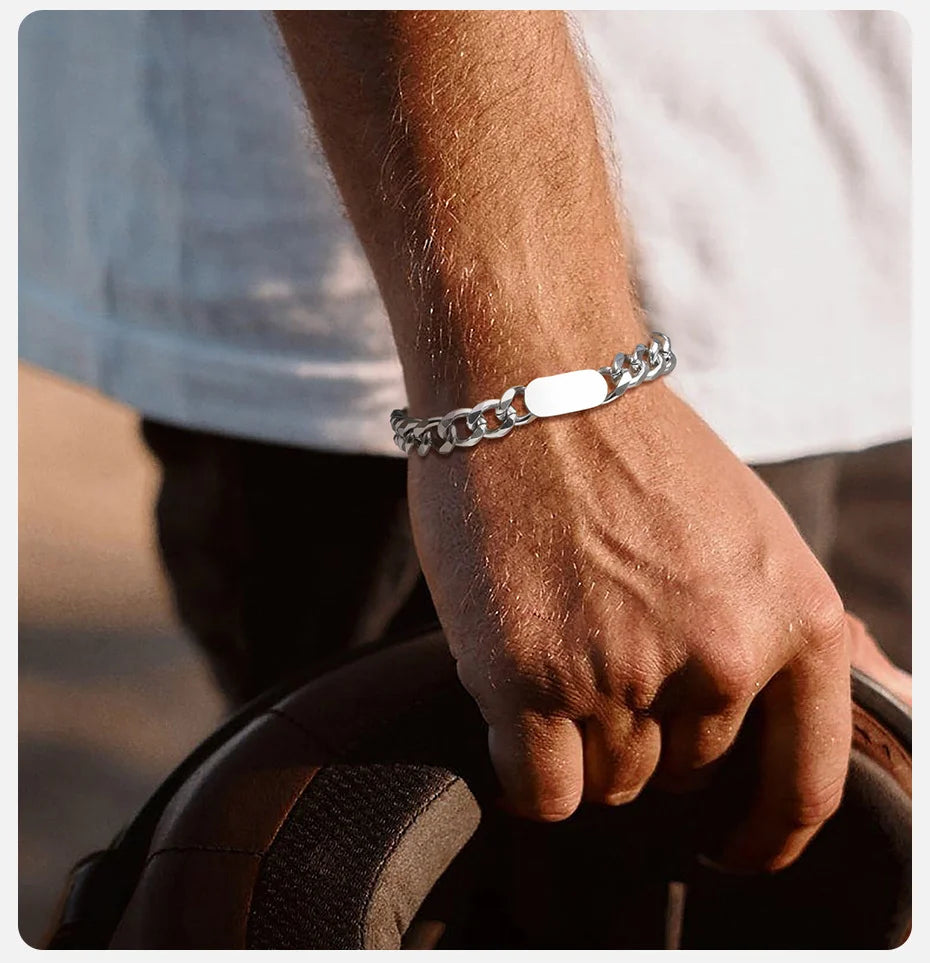 Vnox Mens Womens Cuban Chain Bracelets, 7.5mm Stainless Steel links Wristband, Adjustable Simple Personality Jewelry