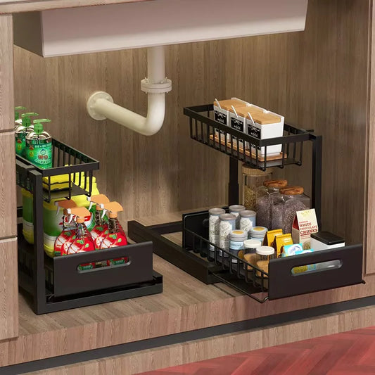 Kitchen sink cabinet organizer, multi-functional layered shelf, seasoning drawer, pull-out storage rack