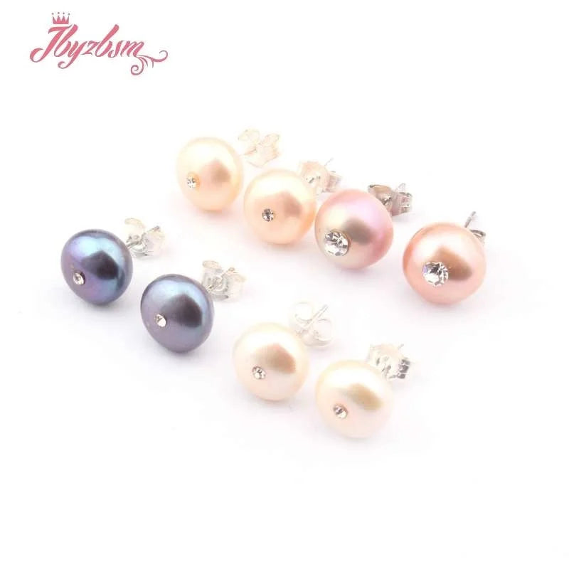 9mm Round Pink Purple White Natural Freshwater Pearl Elegant Minimalist Stud Earrings 1 Pair Party Anniversary Jewelry Gift