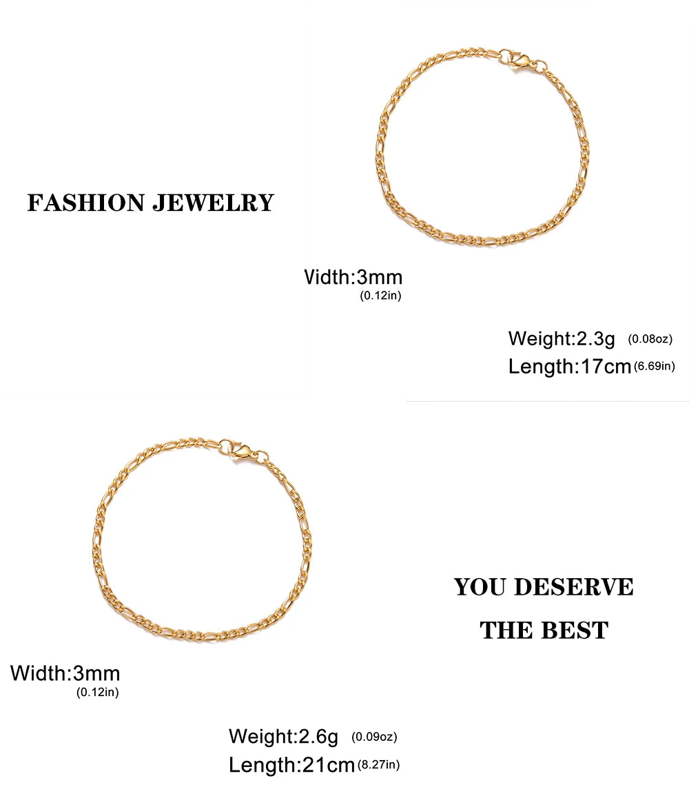Lucktune Figaro Chain Bracelet for Men Women Stainless Steel Width 3-10 MM Bracelets Punk Jewelry Couple Gift Pulsera Hombre New