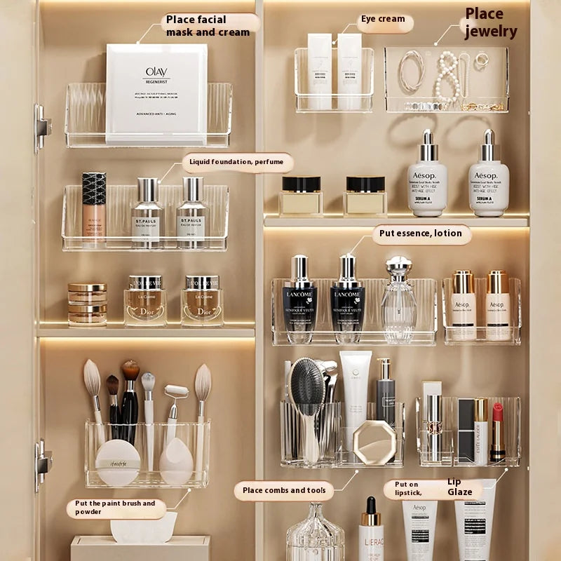 Mirror cabinet storage box bathroom cabinet wall mounted transparent slanted shelf cosmetics lipstick jewelry sorting box