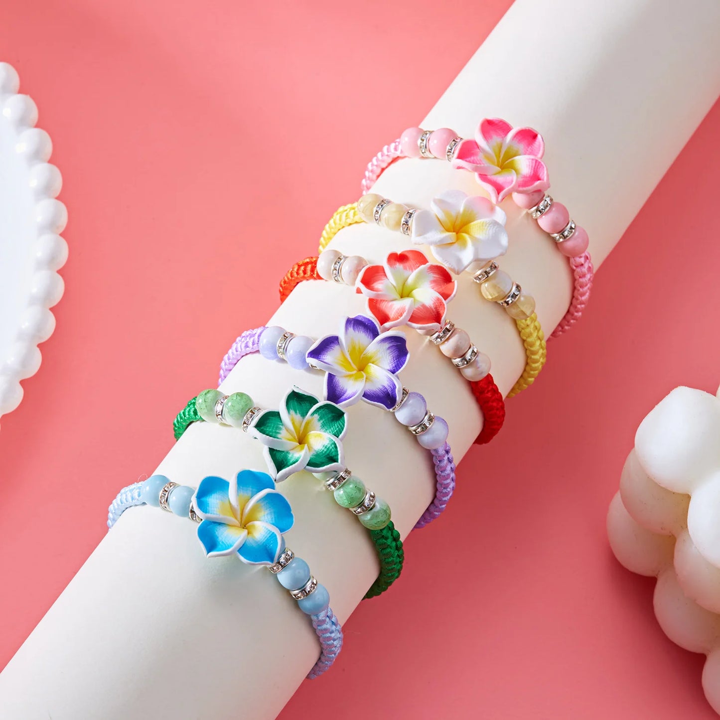 Bohemian Big Flower Charm Bracelets For Women Pink Red Blue Green Flowers Soft Clay Pottery Beaded Bangles Girls Party Jewelry