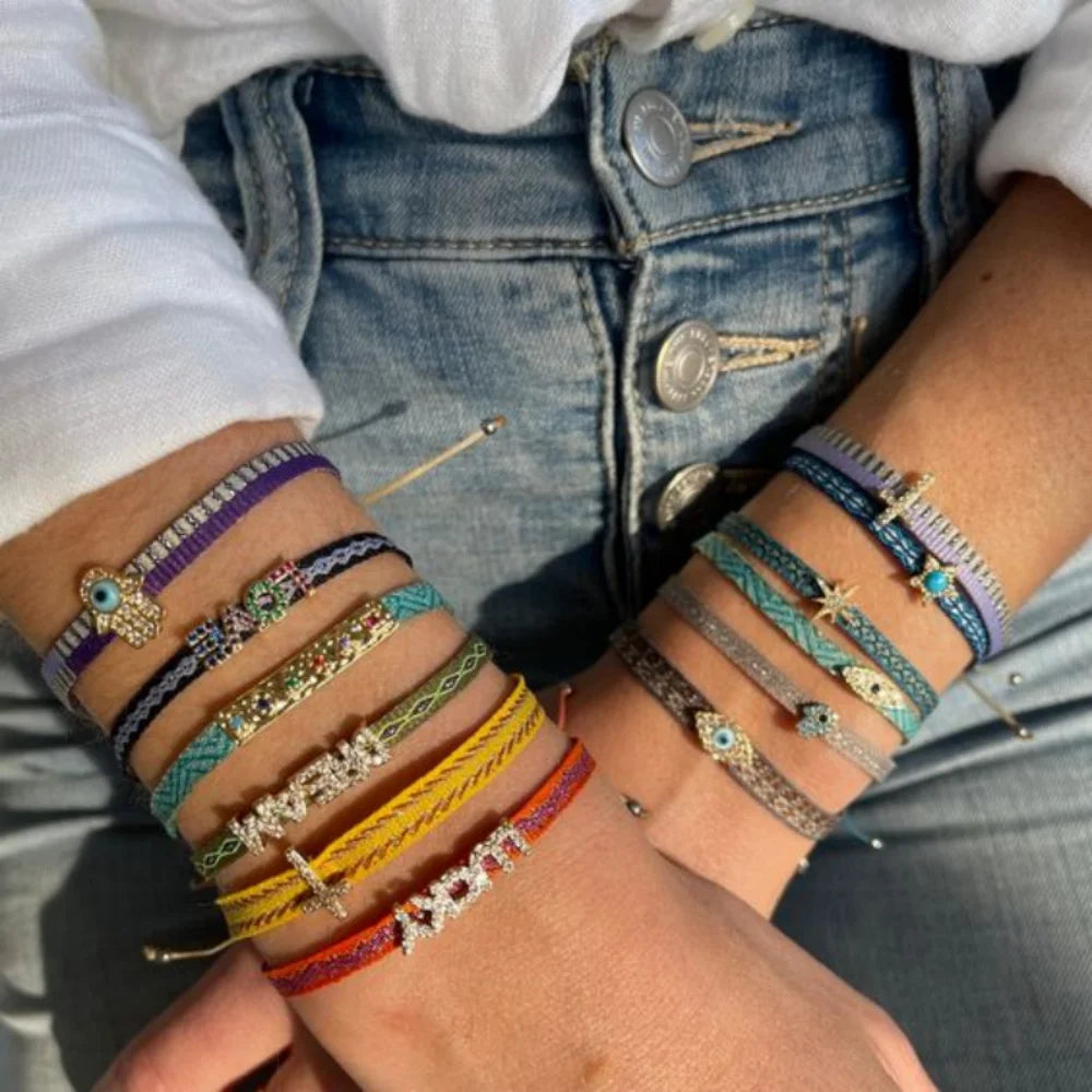 KKBEAD Handmade Braided Bracelet Rhinestones Letter Charm Bracelets for Women Evil Eye Pulseras Jewelry Gift for Friends