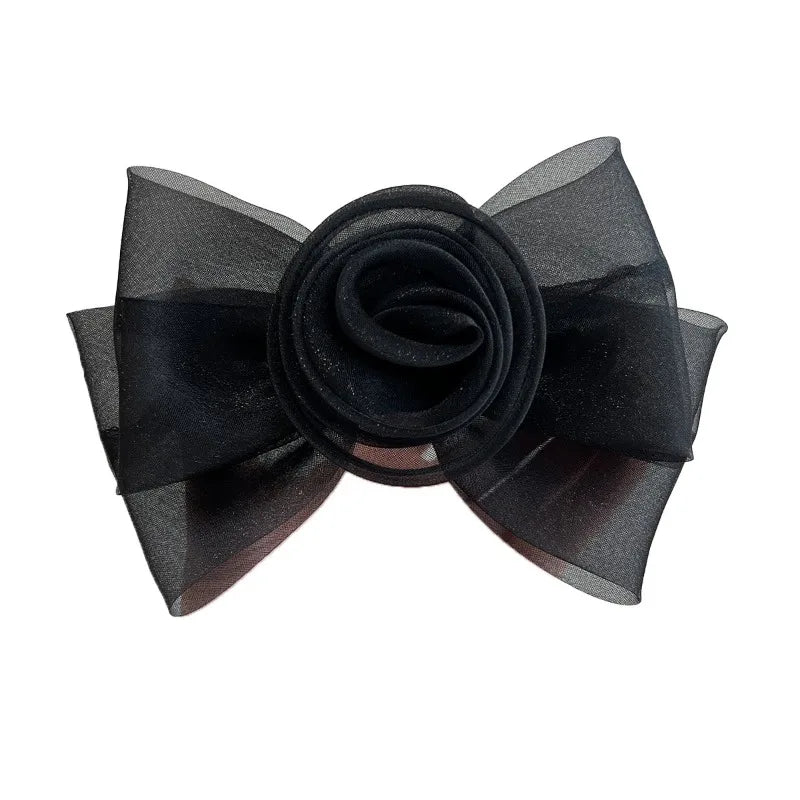 Elegant Mesh Rose Flower Hair Clips for Women Bow Leopard Print Spring Clip Ponytail Holder Barrette Fashion Hair Accessories