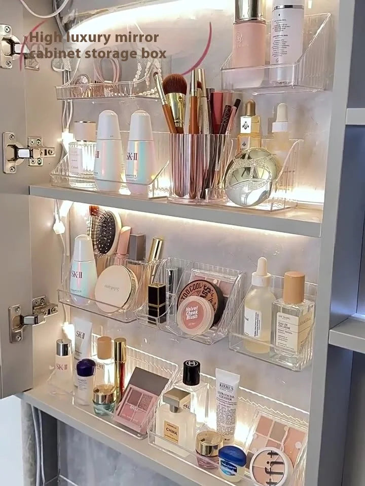 Mirror cabinet storage box bathroom cabinet wall mounted transparent slanted shelf cosmetics lipstick jewelry sorting box